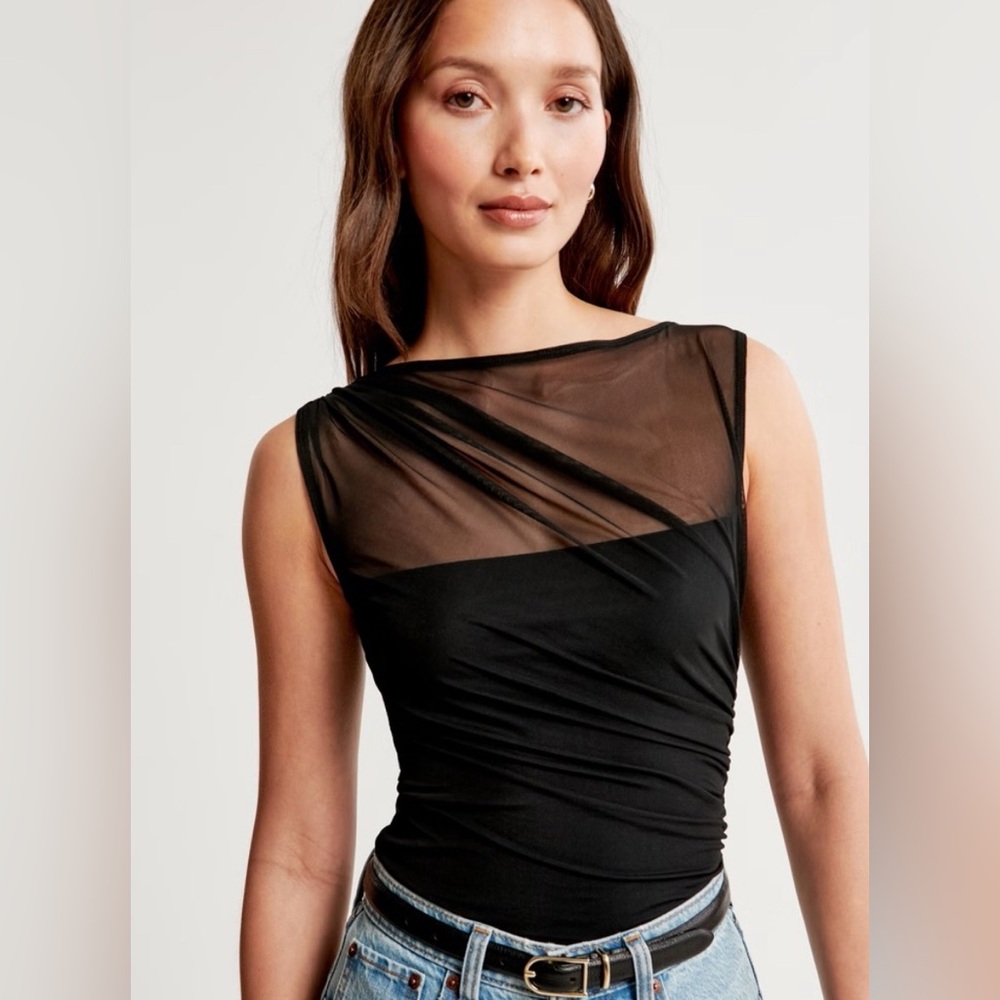 Abercrombie & Fitch Black Sheer Mesh Sleeveless Top